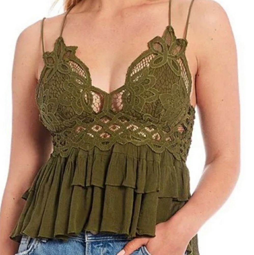 Free People Intimately Adella Cami Olive Sparrow S Nwt - Picture 1 of 6